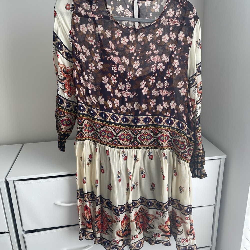 Zara Floral Long Sleeve Dress - Black, Cream, Red